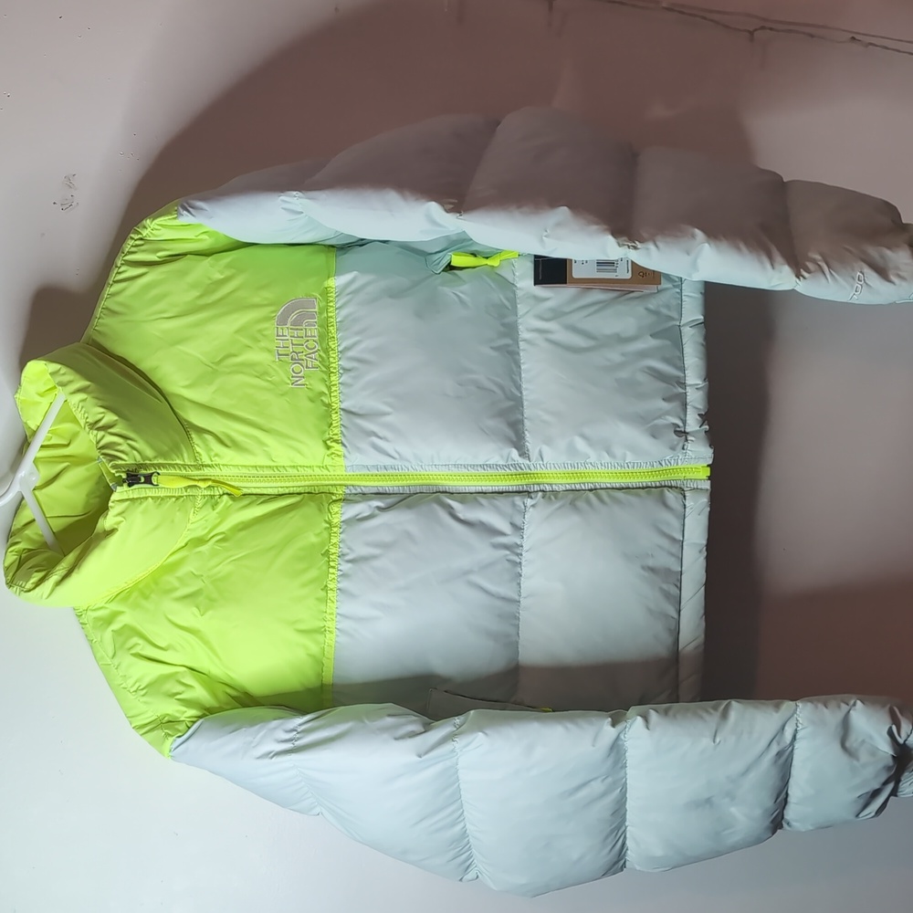 TNF The North Face Womens Retro Nuptse Short Jacket 700 Down Blue Led Yellow XL